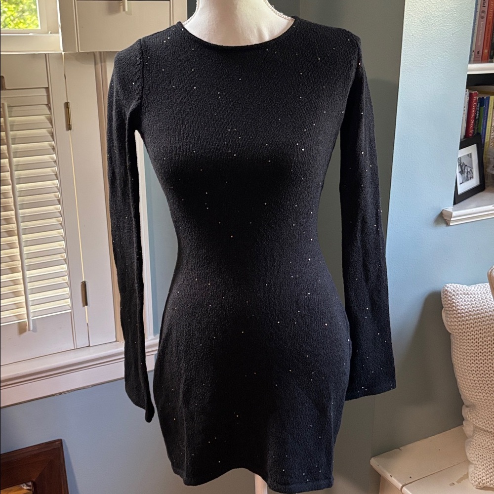 WeWoreWhat Black Sequin Knit Mini Dress